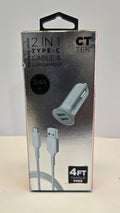CT TEK 2-in-1 Type-C Braided Cable & 3.4A Dual USB Car Charger – 4 Ft