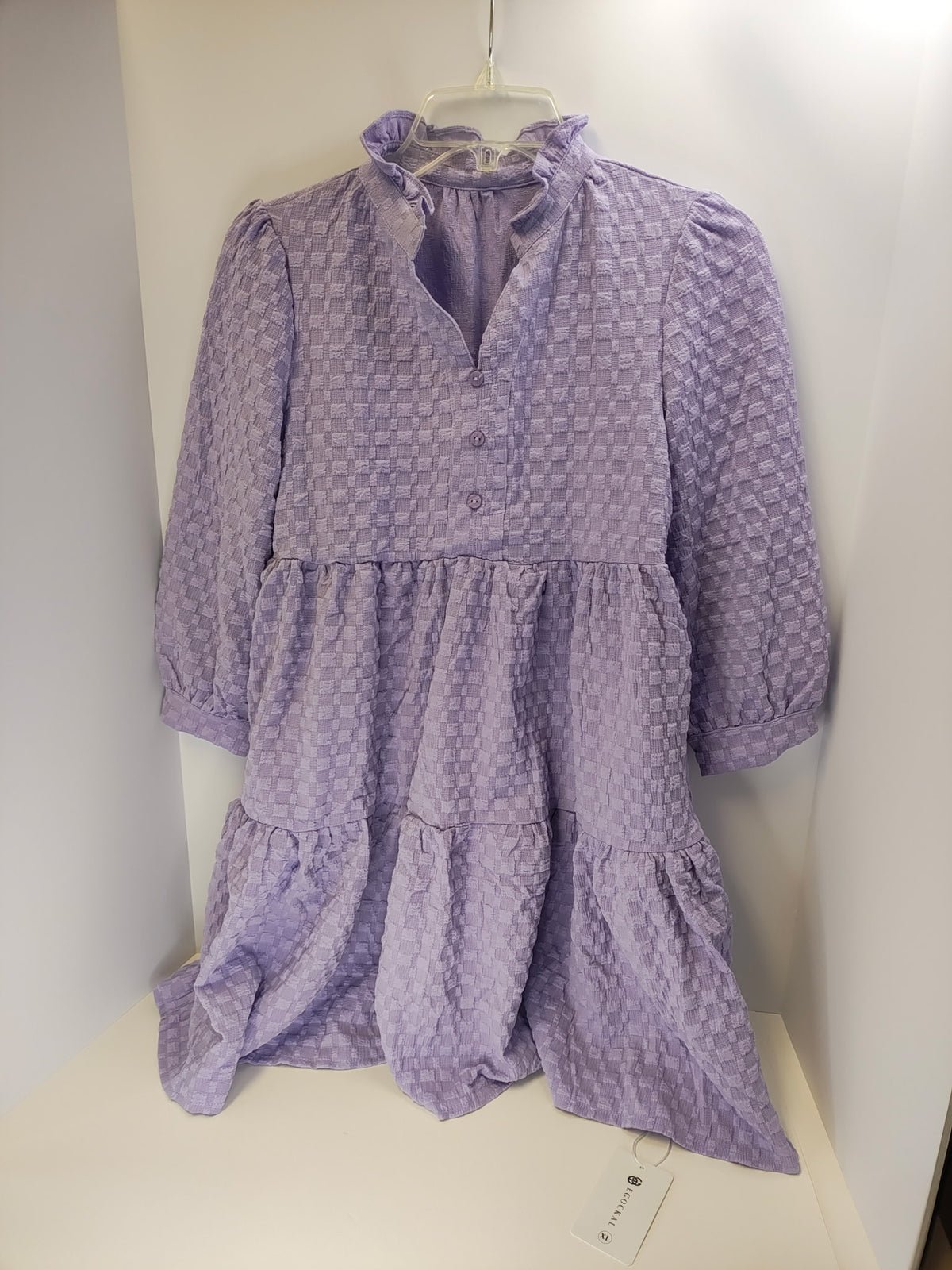 Ecowish Women’s Lavender Textured Tiered Mini Dress – Ruffle Neck